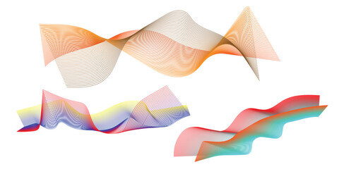 Obraz premium Three Abstract Gradient Line Art Compositions blue