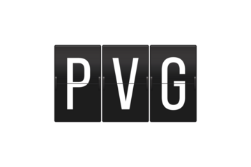 PVG Airport Code on Vintage Split-Flap Display, Shanghai Pudong International Airport Sign, Travel and Aviation Concept