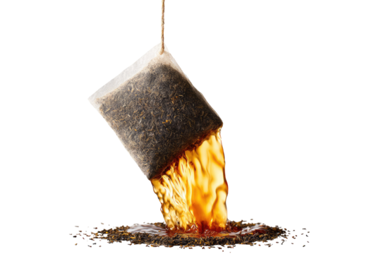Tea bag dripping hot liquid,  fiery release