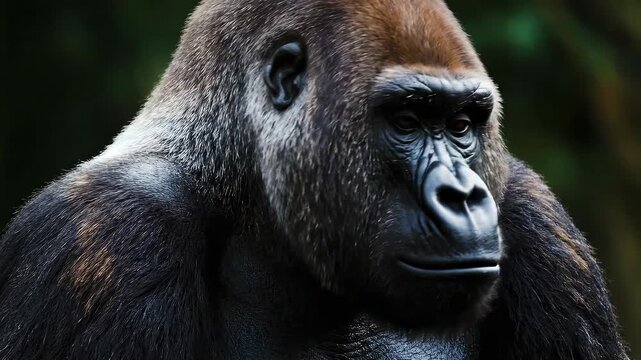 A majestic silverback gorilla portrait looking into the distance