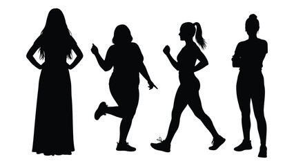 Diverse female silhouettes showcasing various body types fitness and fashion styles silhouette