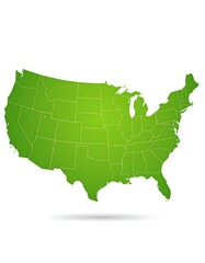 Fototapeta premium A simplified green outline of the United States against white