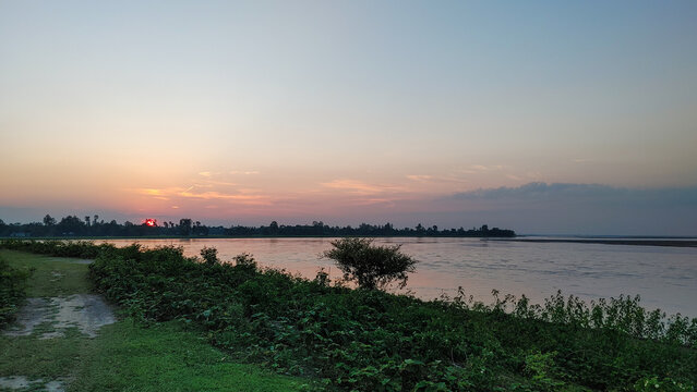 Scenic Golden Sunset over Teesta River, Dalia, Bangladesh