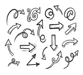 Vector art of collection of handdrawn arrow illustrations, showcasing various styles and directions for use in graphic design and creative projects