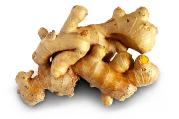 Fresh organic ginger root isolated cutout in transparent background, png format