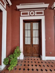 red door and windows