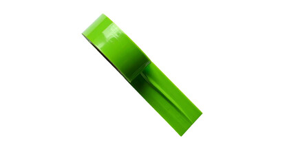 Bright green roll of tape diagonally isolated on a black background, showcasing its fresh cut end