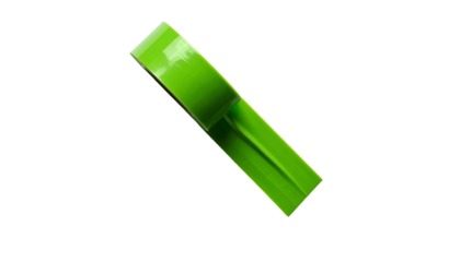 Bright green roll of tape diagonally isolated on a black background, showcasing its fresh cut end