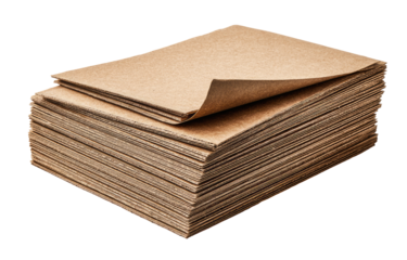 Stack of light brown paper sheets, one sheet fanned out
