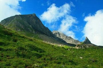 Austrian Alps - view of the mountain Karhorn near the town of Warth in the Lechtal Alps