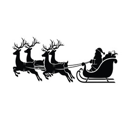 Vector art of santa claus in his sleigh being pulled by reindeer, a classic christmas image for holiday cards, decorations, and festive designs