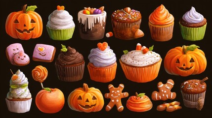sweet halloween treats and carved pumpkins