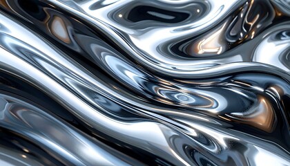 Fluid, metallic surface with rippling waves and subtle light reflections in a studio