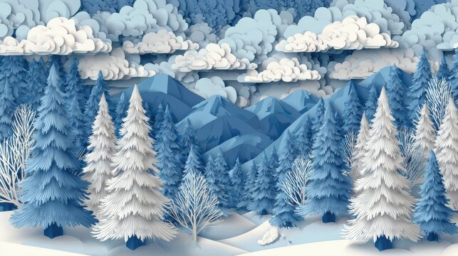 layered paper winter forest mountain scene