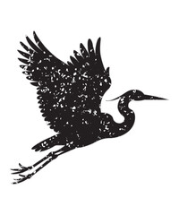 Flying Heron Grunge Silhouette Bird Vector Illustration.