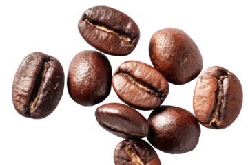 Roasted coffee beans scattered