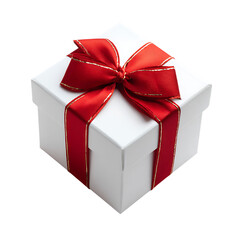 Obraz premium Light white gift box tied with red ribbon cherish every festive moment