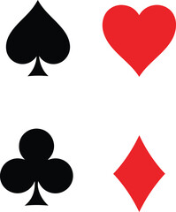 Four classic playing card suits spades hearts clubs diamonds on isolated