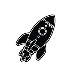 Black rocket ship with white outline and flames space