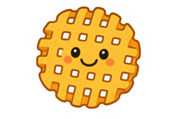 Waffle fry character smiling, happy fast food cartoon mascot, cute potato chip snack illustration