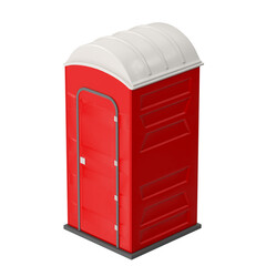 Red portable toilet isolated on white background, ideal for construction sites
