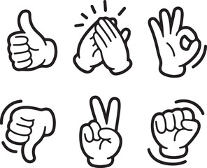 Fototapeta premium Gesture Icon Set Line Art Doodle Cartoon Style, Communication Body Language Concept