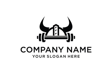 Viking Helmet Barbell Logo for Fitness Gym and Strength Training