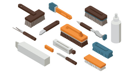 Obraz premium Isometric cleaning tools and accessories on white background