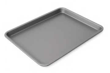 Empty rectangular metal baking sheet for cooking and baking, isolated on transparent background