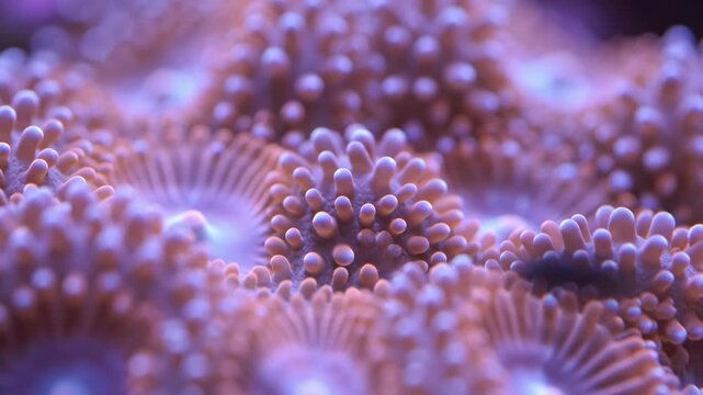 Extreme macro shot of intricate coral texture with shallow depth of field, highlighting delicate organic patterns shallow, organic, micro