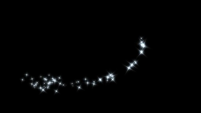 Magic sparkles glitter line stars, blast line shining comet trace with glare effect, shimmer effect overlay, white glowing twinkling glitter line stars, glowing doodle stars on black screen background