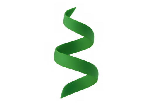 Green ribbon forming a flowing spiral shape on transparent background, symbolizing movement, data, or growth - Powered by Adobe