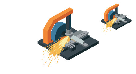 Naklejka premium Isometric cutoff machine in action with sparks flying