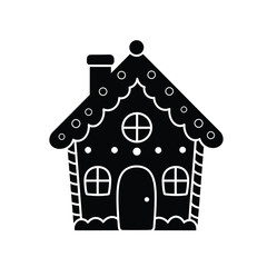 Black silhouette gingerbread house white details vector