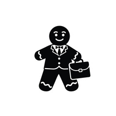 Black silhouette gingerbread man in suit holding briefcase