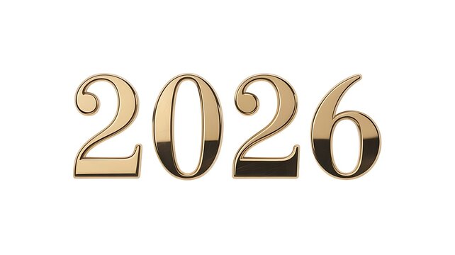 2026 Year Number in Classic Elegant Gold Metallic Font