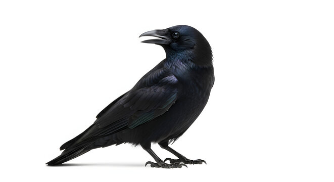 Black Crow Bird Standing on Clean White Background - Powered by Adobe