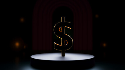 3D illustrated US Dollar symbol in dark background