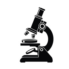 Black silhouette of a compound microscope and petri dish