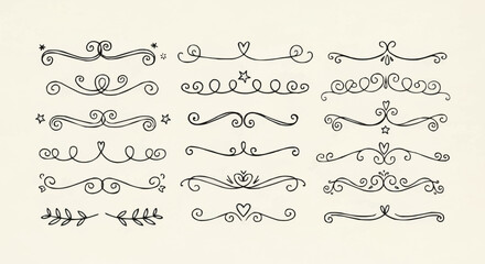 Set of Ornate Hand Sketched Decorative Text Separators.