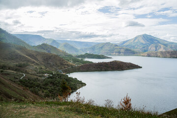 Scenic landscape photography of lake toba indonesia nature outdoor panoramic view serene environment
