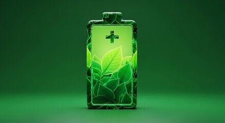Obraz premium Green Leaf Filled Smartphone with Medical Cross on Screen in Eco Friendly Environment