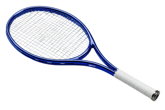Blue tennis racket, angled view (1)