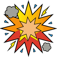 Obraz premium Red orange and yellow comic explosion with gray clouds and lightning Keywords: explosion, comic
