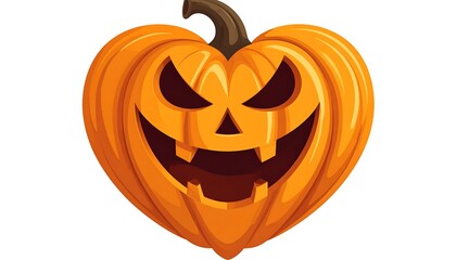 A smiling, carved, orange pumpkin with menacing eyes, stem on top