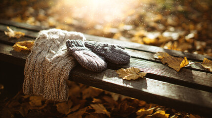 A flat lay of autumn clothes including sweater, jeans, and boots arranged on linen fabric with soft daylight.