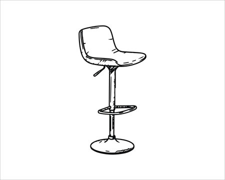Hand drawn bar stool illustration on white background sketch style