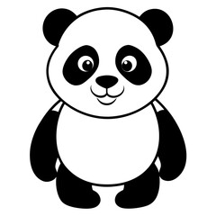 Cute cartoon panda bear illustration in silhouette style isolated on white background
