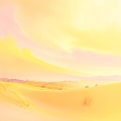 A vibrant, sun-drenched landscape showcasing desert dunes and an expansive sky