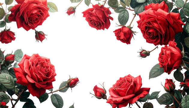Blumenrahmen rote Rosen, transparenter Hintergrund, pgn